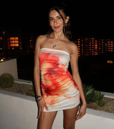 Bold Vibe Floral Print Strapless Bodycon Mini Dress