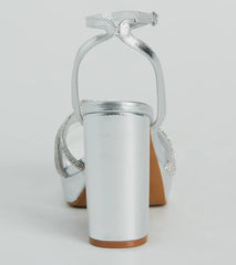 Shine Time Rhinestone Strappy Metallic Platform Heels