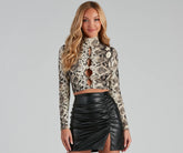 Miss Python Mock Neck Cutout Crop Top