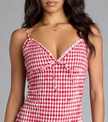 Girly Gingham Print Ruffled Mini Dress