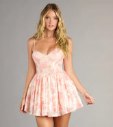 Celina Floral Sequin Skater Short Dress