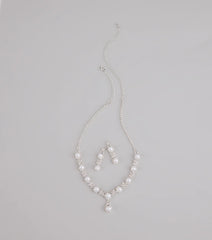 Dazzling Rhinestone And Pearl Necklace And Earrings Set