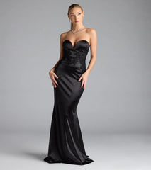 Amari Strapless Applique Mermaid Satin Formal Dress