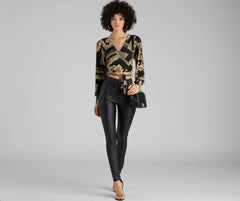 Royal Wraps Scroll Cheetah Print Top