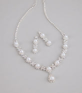 Dazzling Rhinestone And Pearl Necklace And Earrings Set