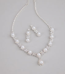 Dazzling Rhinestone And Pearl Necklace And Earrings Set