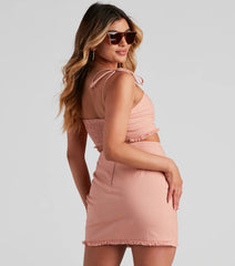 Social Linen Tie Strap Crop Top