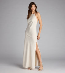 Coastal Chic Linen Halter Maxi Dress