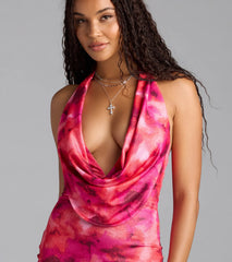 Glitzy Fab Abstract Print Halter Mini Dress