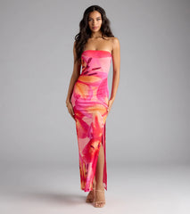 Island Time Tropical Floral Mesh Maxi Dress