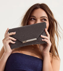 Luxe Shimmer Iridescent Rhinestone Envelope Clutch