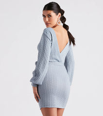 Cozy Cable Knit Tie-Front Mini Dress
