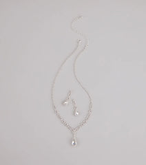 Crown Jewel Teardrop Necklace And Earrings Set