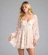Elevated Outing Floral Long Sleeve Chiffon Skater Dress
