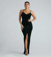 Prianka Formal Glitter Velvet Cowl Neck Dress