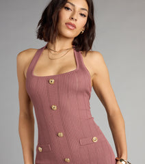 Spice Season Button Knit Mini Dress