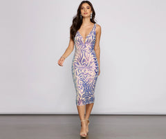 Alina Formal iridescent Sequin Midi Dress