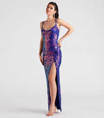 Phoebe Formal Sequin Cowl Neck Long Dress