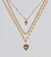 Love To Layer Heart And Cross Layered Necklace