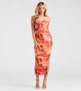 Artistic Muse Abstract Strapless Midi Dress