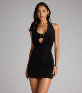 Own The Night Cowl Halter Mini Dress