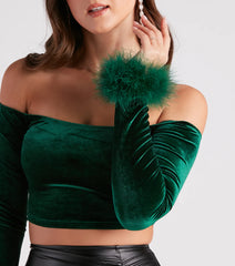 Dreamy In Velvet Marabou Crop Top