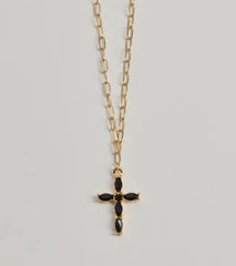 Glam Trend Gemstone Cross Chain Necklace
