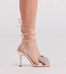 Luxe And Glam Rhinestone Bow Satin Heels