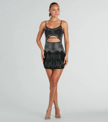 Glitzy Cutout Rhinestone Mesh Mini Party Dress
