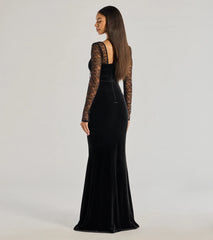 Jaya Long Sleeve Lace And Velvet Column Dress