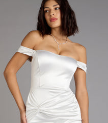 Amber Satin Off-The-Shoulder Mini Dress