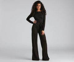 High Fashion Tie Waist Wide-Leg Jumpsuit