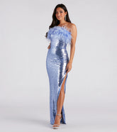 Zuri Formal Sequin Feather Mermaid Dress