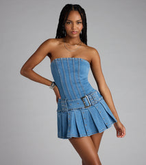Belt It Babe Strapless Denim Mini Dress