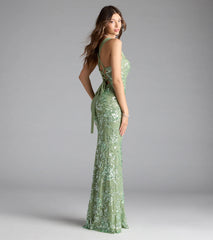 Lexie Floral Sequin Lace-Up Mermaid Dress