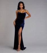 Saylor Velvet Lace-Up Slit Mermaid Formal Dress