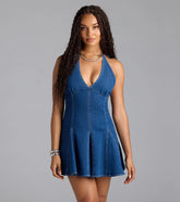Best For Last Halter A-Line Denim Mini Dress