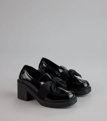 Gloss And Bow Block Heel Loafers