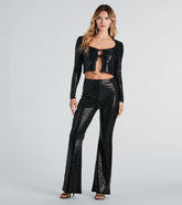 All In Sequin High Rise Flare Pants