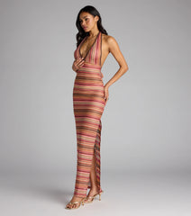 Sunkissed and Stunned Halter Striped Maxi Dress