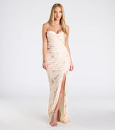 Jennifer Cowl Neck Bodycon Floral Velvet Formal Dress