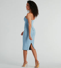 Crush-Worthy Strapless Denim Bodycon Midi Dress