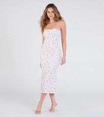 Sunday Soiree Strapless Floral Midi Dress