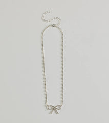 Cute Glamour Rhinestone Bow Necklace