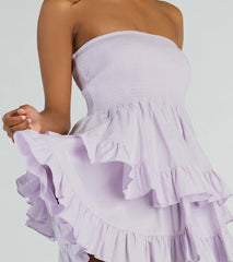 Sunny Day Gal Strapless Ruffled Skater Dress