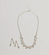 Enchanting Glitz Rhinestone Leaf Necklace Set