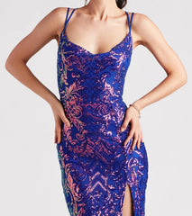 Phoebe Formal Sequin Cowl Neck Long Dress