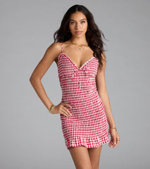 Girly Gingham Print Ruffled Mini Dress