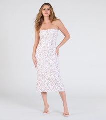 Sunday Soiree Strapless Floral Midi Dress