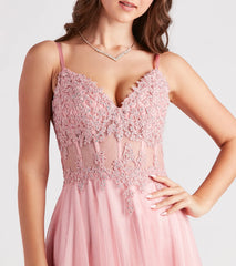 Jaci Rhinestone Embroidered Mesh Formal Dress